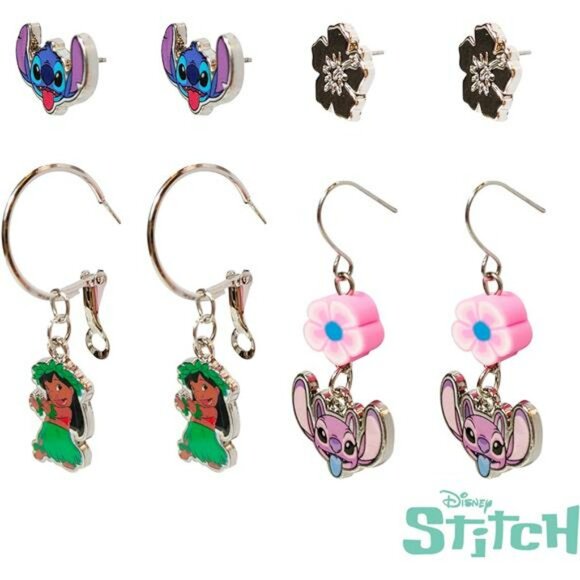 Stitch earrings set for girls hypoallergenic stud and dangle drop charm jewelry - Picture 2 of 6